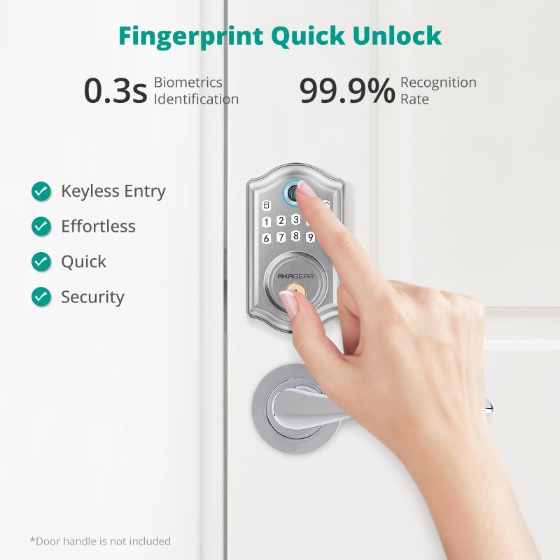 قفل باب ببصمة الإصبع من AkaGear DS10 - قفل باب دخول بدون مفتاح لوحة مفاتيح إلكترونية Deadbolt قفل باب ذكي قفل لوحة مفاتيح للباب الأمامي قفل تلقائي وقفل بلمسة واحدة - نيكل ساتان - Image 2